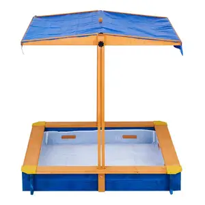 Al por mayor patio trasero colorido azul al aire libre madera verano 2 Niño 1 arena y agua mesa de juego caja de arena