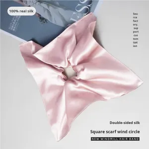 وشاح حريري 100٪ مزدوج الوجه بتصميم هندسي مربع، إكسسوارات شعر على الطراز الكوري، وشاح شعر كبير مصنوع يدويًا من قماش الساتان للنساء - Product Image 3