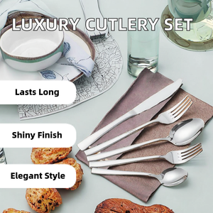 Juego de Cubiertos de Acero Inoxidable de Lujo de 4 Piezas, Cubertería Elegante Plateada, Cuchillo, Tenedor, Cuchara, Vajilla Clásica con Pulido Espejo para Fiestas - Product Image 2