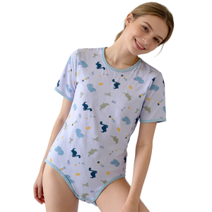 Mono de Dinosaurio Estampado para Adultos, 95% Algodón, 5% Elastano, con Mangas Cortas y Broches en la Entrepierna para Mujer - Product Image 3
