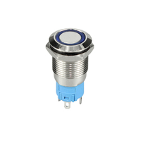 Interrupteur à bouton-poussoir métallique 12 mm, étanche IP65, à verrouillage, 12 V, éclairé par LED, 4 broches, normalement ouvert
