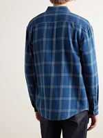 Desain bordir kustom kerah kancing Bawah Pria kemeja katun warna Indigo diperiksa dengan 100% katun