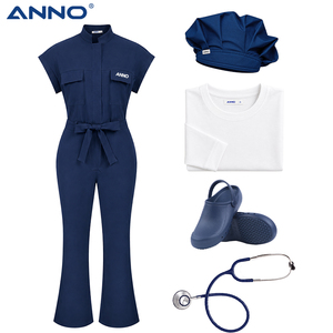 Conjunto <span class=keywords><strong>de</strong></span> mono médico ANNO moderno elástico en 4 direcciones con pantalón acampanado, capa base y zapatos con certificación CE para spa - Product Image 1