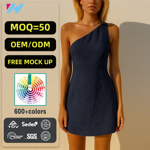 Vestido Mini de Verano Personalizado al por Mayor de Alta Calidad, Estilo Línea A, Un Hombro Descubierto, para Mujer - Product Image 1