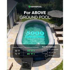 Bomba de calor para piscinas Varminpool de 16000 BTU, calentador eléctrico para piscinas elevadas de hasta 5500 galones, de bajo consumo. - Product Image 5