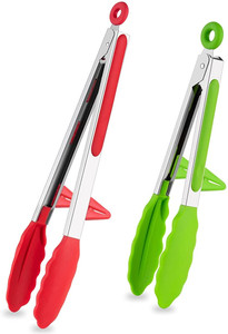 ملقط طعام غير لاصق من الفولاذ المقاوم للصدأ أطراف سيليكون ملقط طبخ للمطبخ مجموعة أواني مخصصة للخبز والشواء - Product Image 3