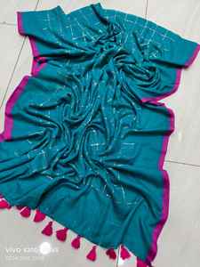 Sari de Algodón Tejido Akshay Sharma ENT con Blusa, Ecológico, de Secado Rápido, Ligero, Teñido Liso, Vestido de Novia para Niñas - Product Image 4