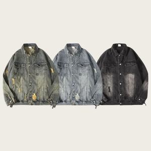 Chaqueta Vaquera Estilo Retro Americano 2025, Lavada, para Hombre, Primavera y Otoño, Informal, con Perforaciones |   Personalizable - Product Image 1