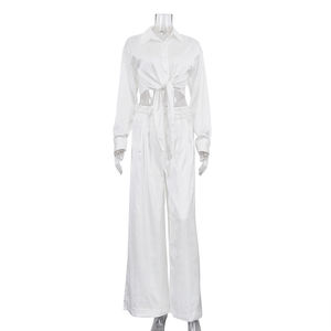 Completo Donna Autunno 2025: Top Corto Allacciato in Raso Bianco e <span class=keywords><strong>Pantaloni</strong></span>, Set Due Pezzi alla Moda - Product Image 4