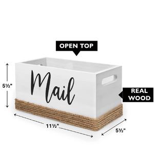 Organisateur de courrier en bois enveloppé de jute, style bohème chic, bac rectangulaire rustique pour comptoir avec finition laquée pour bureau ou bureau à domicile - Product Image 5