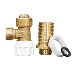 Válvula de cierre para cisternas empotradas de latón con conector de plástico blanco y junta tórica - Product Image 1