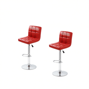 Tabourets de bar pivotants en cuir PU rouge, chaises de pub confortables, base chromée, design moderne, style contemporain, ensemble de meubles de bar, lot de 2 - Product Image 1