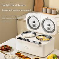 Cuisinière à riz électrique multifonctionnelle à double cuve, grande capacité de 4 L, contrôle indépendant, pot à énergie, tasse à mesurer