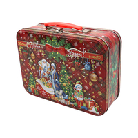 Vente en gros de boîte en métal personnalisée belle boîte en étain imprimée de Noël grande boîte en métal alimentaire boîte à déjeuner en étain emballage avec serrure et poignée