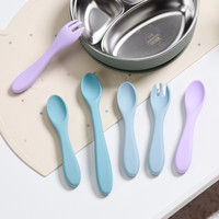 Ensemble de fourchette et cuillère d'alimentation pour bébé en silicone, pointe souple, ustensiles d'apprentissage pour tout-petits, qualité alimentaire, facile à nettoyer, passe au lave-vaisselle
