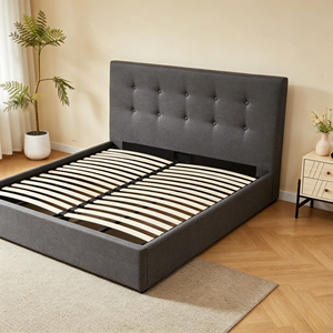 Letto Moderno Imbottito con Contenitore Idraulico, Testiera Trapuntata in Tessuto Grigio Scuro, Misura King/Queen - Product Image 6