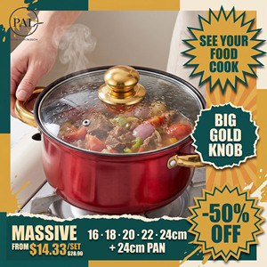 Kleurrijke 12-delige kookset wijnrood roze oranje blauw geel gouden handgrepen glazen deksel inductie gasfornuis huis keuken gezin - Product Image 3