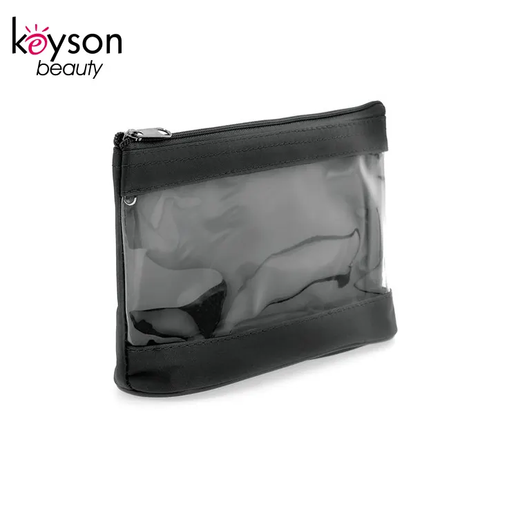 Keyson saco de couro pu personalizado, novo, venda quente, bolsa para cosméticos com janela de pvc transparente