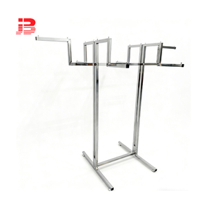 Espositore Metallico Quadrato per <span class=keywords><strong>Negozio</strong></span> di <span class=keywords><strong>Abbigliamento</strong></span> con 6 Bracci Dritti, Appendiabiti Cromato per Boutique - Product Image 2