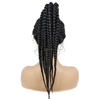 Perruque Lace Synthétique 24 pouces avec Tresses Box Braid, Cheveux de Bébé et Tresses Queue de Cheval à 8 Brins, Coiffure en Dentelle pour Femme