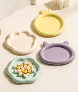 จานเซรามิกน่ารักสำหรับสัตว์เลี้ยง สุนัข แมว สีเขียว ม่วง แอพริคอต เหลือง ชามอาหารสัตว์เลี้ยง - Product Image 5
