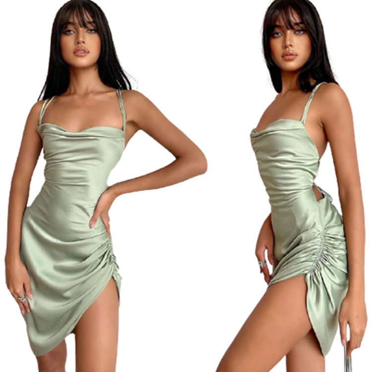 Женское атласное платье на бретелях, элегантное ажурное платье с юбкой, весна 2021