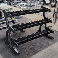 Étagère à haltères en acier robuste à 3 rangées pour équipement de musculation et de rangement commercial