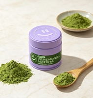 Boîte en métal bleue personnalisée de luxe 30-50g pour matcha avec couvercle gaufré, boîte portable pour thé, café, poudre protéinée, bougie