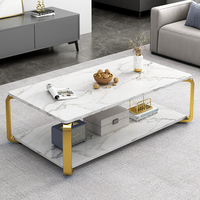 Table basse moderne en bois imitation marbre gris avec étagère de rangement, table centrale à 2 niveaux, meubles pour la maison
