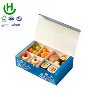Boîte à sushi en papier kraft 300g avec logo personnalisé, compartiments, boîte bento, emballage pour fruits et desserts, portable, fabricant offset, vente en gros