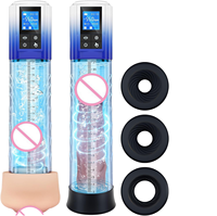 Pompe à pénis électrique à aspiration sous vide, masturbateurs masculins, agrandissement du pénis, 4 modes d'entraînement, 3 vibromasseurs à aspiration, 2 étuis en silicone, 100% silicone