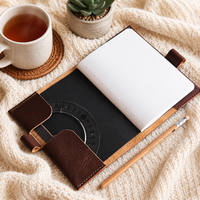 Housse de carnet en cuir de vachette vintage Boshiho avec porte-stylos, résistante à l'usure, réutilisable, pour cadeau de bureau