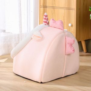 Unicorn Cat <b>Bed</b> Semi Enclosed Warm Pet <b>House</b> For Cats Small Size Large Size PP Cotton Material Animal Pattern - Product Image 4