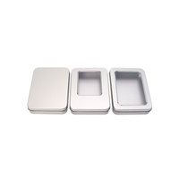 Boîte rectangulaire en fer blanc transparente personnalisable pour cartes de visite, avec logo personnalisé, impression sérigraphique, finition mate et couvercle à couronne