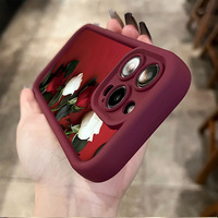Coque de téléphone souple rouge vin en bambou à motif rose rouge très tendance pour iPhone 17 16 15 14 13 12 11 Plus/Pro/Pro Max