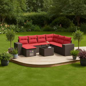 Poly Rattan Garden <b>Sofa</b> <b>Set</b> With Cushions Brown Outdoor Furniture Contemporary Design - Product Image 2