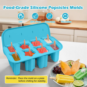 Forma de Silicone para Sorvete Livre de BPA com 8 Cavidades e <span class=keywords><strong>4</strong></span> Formatos, Bandeja Reutilizável para Picolé com Tampa - Product Image 2