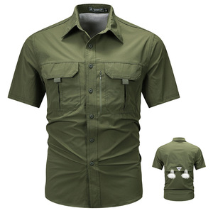 Camicia da pesca tattica a maniche corte da <span class=keywords><strong>uomo</strong></span> camicie da esterno stile Street per <span class=keywords><strong>uomo</strong></span> abbigliamento sportivo da campeggio morbido e asciutto da <span class=keywords><strong>uomo</strong></span> - Product Image 6