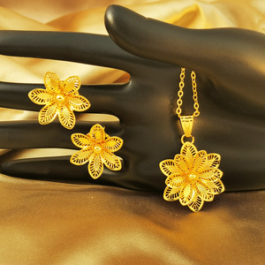 24k Gold Plated Vintage Middle East Dubai Women's <strong>Love</strong> Jewelry Flower Design Pendant Necklace Bamboo Chain Back-to-School <strong>Season</strong> - Product Image 1