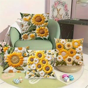 Sunflower Temu para <span class=keywords><strong>Amazon</strong></span> Retro <span class=keywords><strong>Funda</strong></span> de cojín de cuatro piezas Forma cuadrada personalizable para uso doméstico Inspiración de primavera y verano - Product Image 4