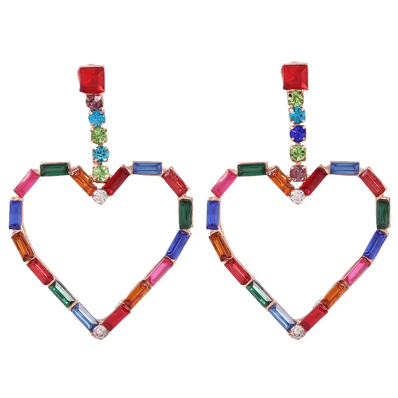 Высококачественные позолоченные серьги с горным хрусталем в форме сердца ювелирные изделия багет серьги-кольца для женщин