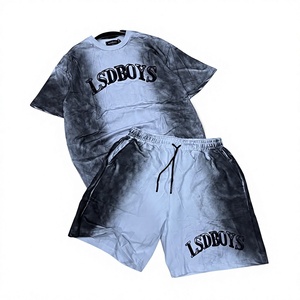 Ensemble T-shirt et short sportif noir pour homme, col rond, tricoté, 100% coton, séchage rapide, tenue d'été, couleur unie, motif crânes - Product Image 5