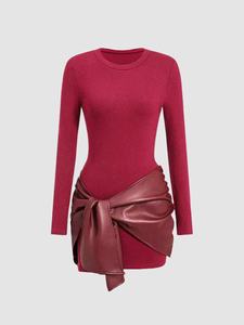 Robe courte moulante sexy pour femmes Viviblook Z1230DS01, grande taille, manches longues, dentelle à l'avant, à lacets, pour soirée en club, décontractée - Product Image 2