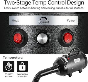 Máy sấy chó tốc độ cao Máy Sấy Tóc Chó, tốc độ điều chỉnh vô cấp, Máy Sấy vật nuôi chuyên nghiệp với 4 vòi phun khác nhau và một bàn chải - Product Image 5