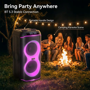 Haut-parleur extérieur haute puissance 125W avec deux micros sans fil portatifs, double subwoofer 8 pouces, karaoké pour fêtes - Product Image 3