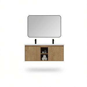 Meuble-lavabo mural 48 pouces avec double vasque, charnières à fermeture douce, design élégant, armoire en bois avec miroir inclus - Product Image 1