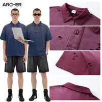 Polo Homme Vintage Streetwear Oversize à Manches Courtes avec Logo Personnalisé, Lavage Effet Usé 275g, Col Boutonné