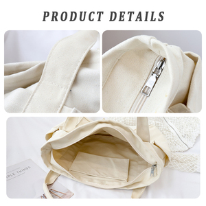 Bolsas de Lona Gruesa Blancas Lisas a Precio de Fábrica, Bolsas de Compras con Cierre y Múltiples Bolsillos, Bolsa de Tela Natural - Product Image 4