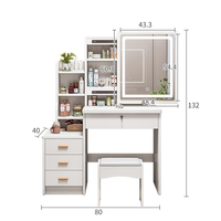 Coiffeuse moderne de luxe en verre de maquillage de pièce de chaise pour la chambre à coucher avec le miroir mené et le tiroir léger