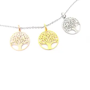 Stainless Steel Tree Of Life Chakra Necklace Gold Plated Jewelry Yoga Joyas Oro Sacred Geometry Flower Pendant Necklaces